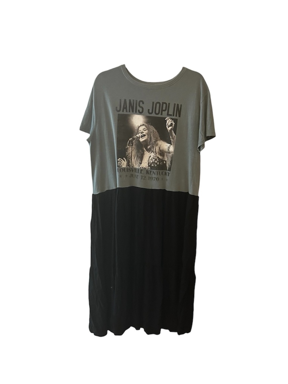 Janis Joplin Upcycled Graphic Two-Tone Midi Dress
